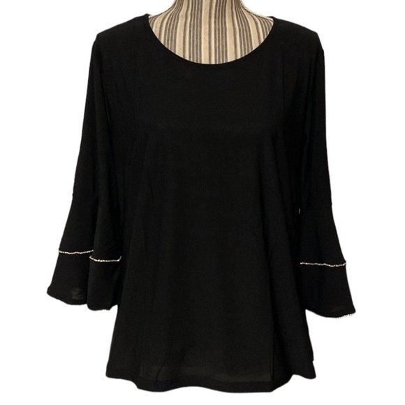 3/4 Bell Sleeve w/ Rhinestone Trim Top - Picture 2 of 9